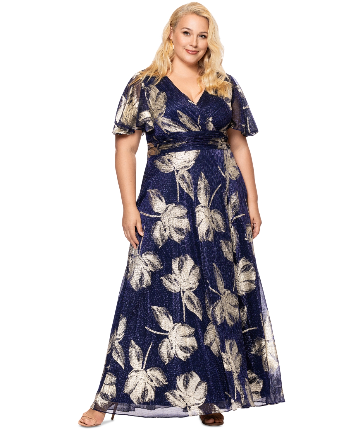 BETSY & ADAM PLUS SIZE METALLIC-PRINT A-LINE DRESS 