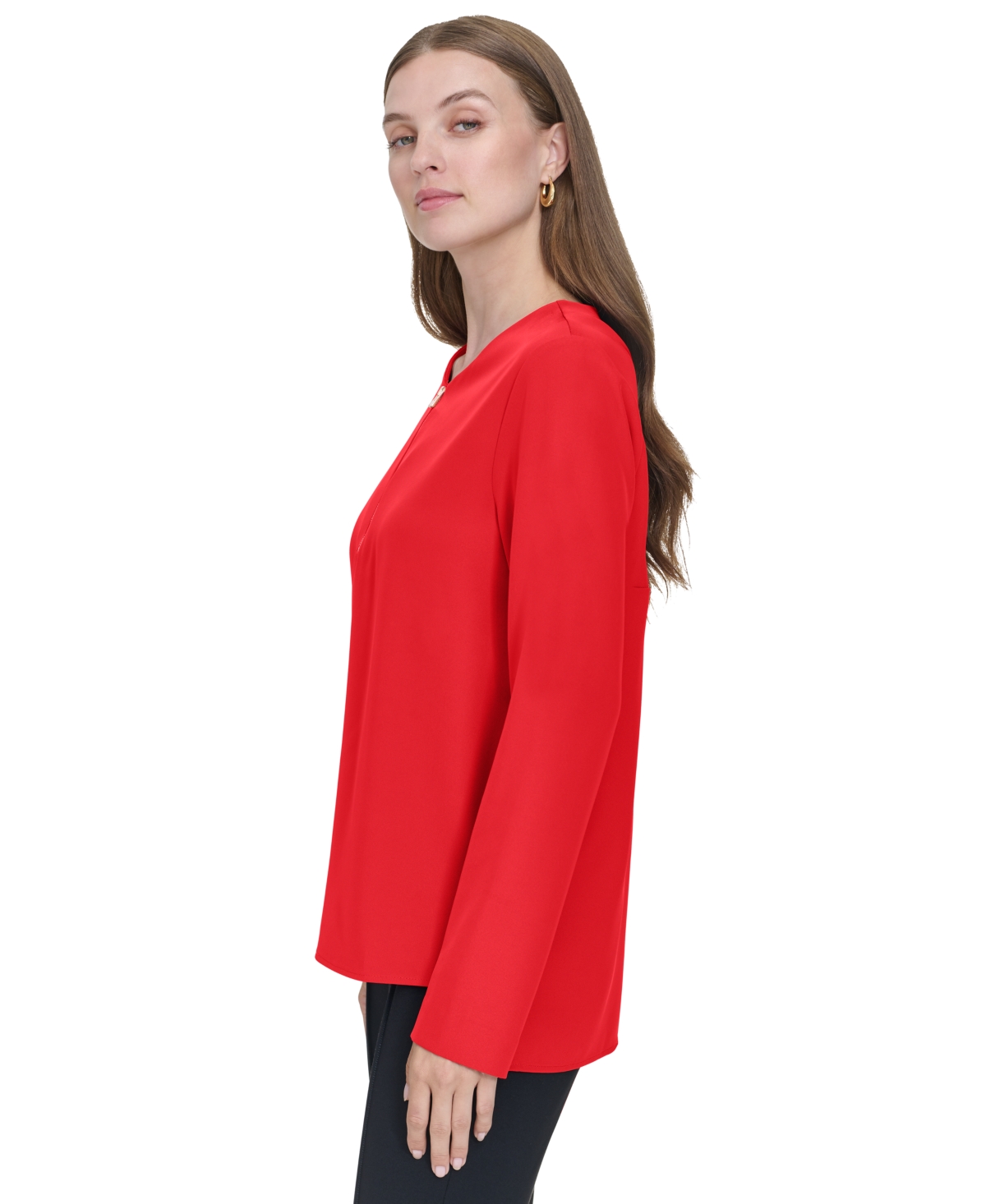 HALSTON WOMEN'S ZIP-FRONT HI-LOW SIDE-SLIT BLOUSE 