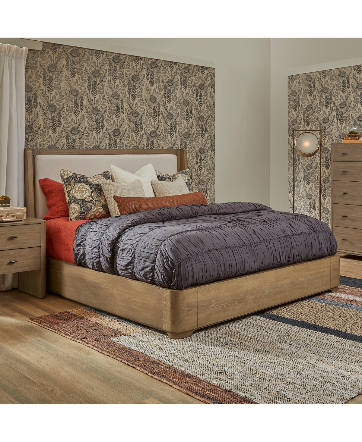 Macy's Nordic 3 Pc. Queen Upholstered Storage Set (bed, Chest & Nightstand) In Brown