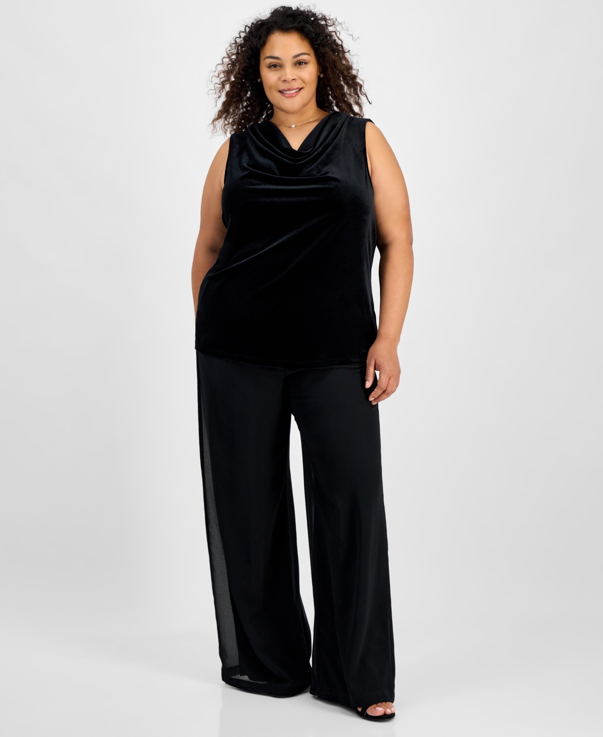 Kasper Women's Velour Draped Front Sleeveless Top In Black