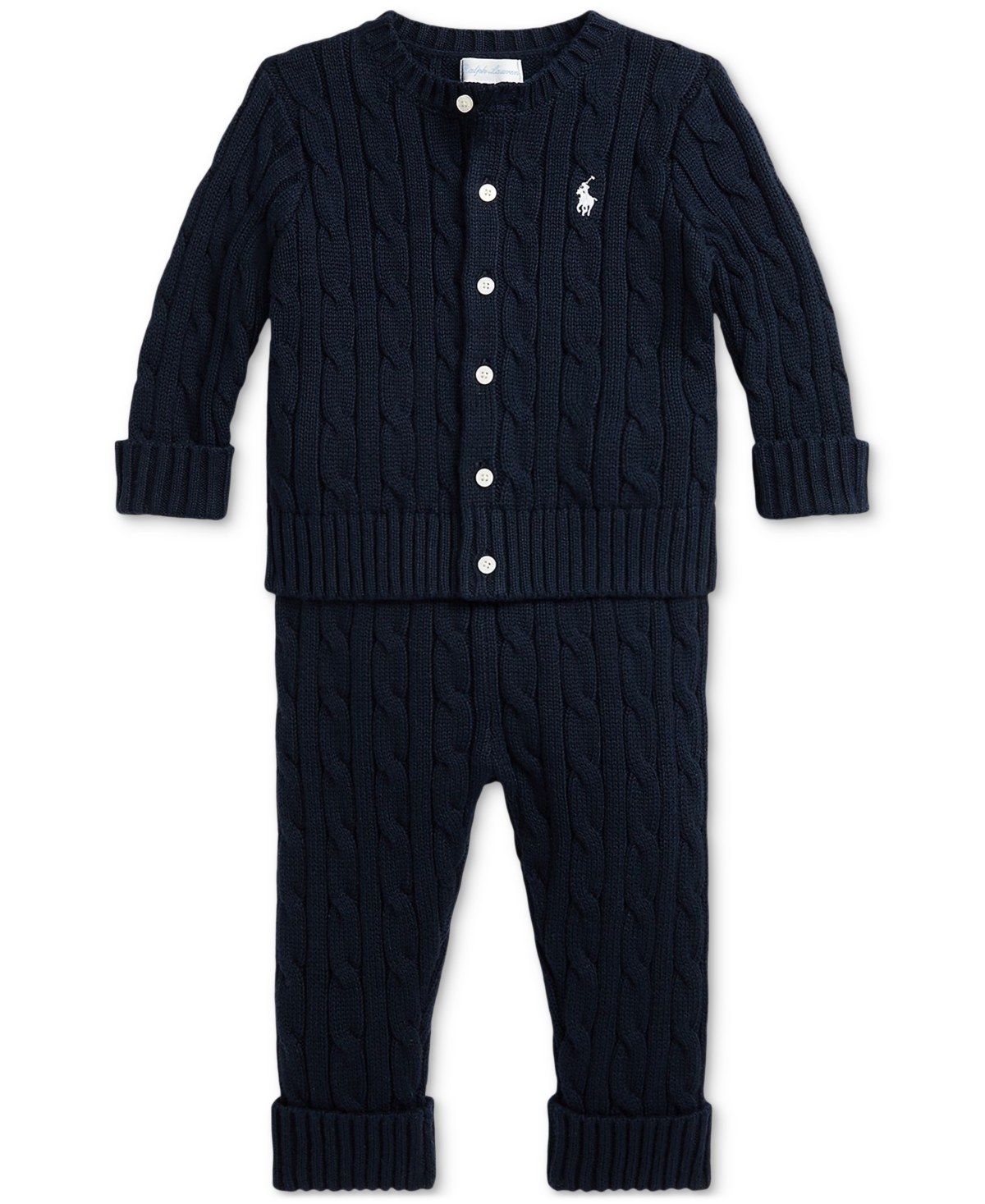 Polo Ralph Lauren Baby Boys Cotton Cable-knit Cardigan & Pants Set In Navy