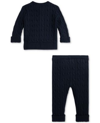 Baby Boys Cotton Cable-Knit Cardigan & Pants Set