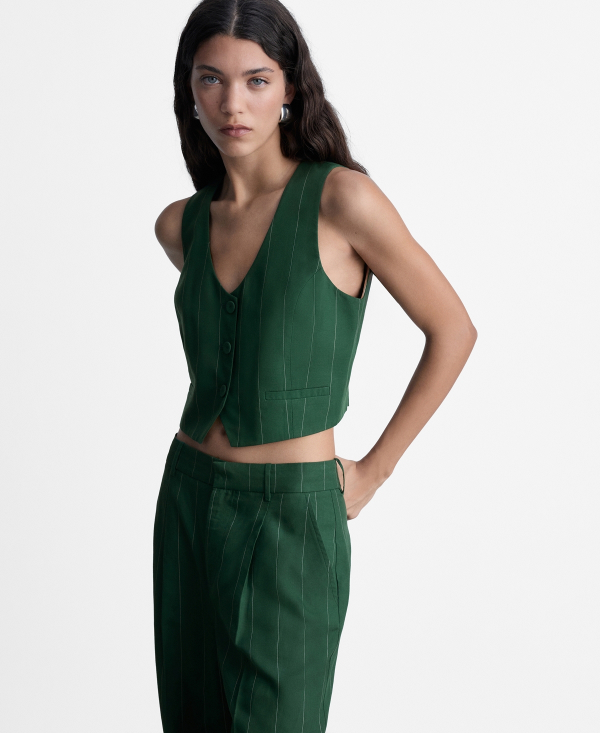 MANGO WOMEN'S PINSTRIPED SUIT VEST 
