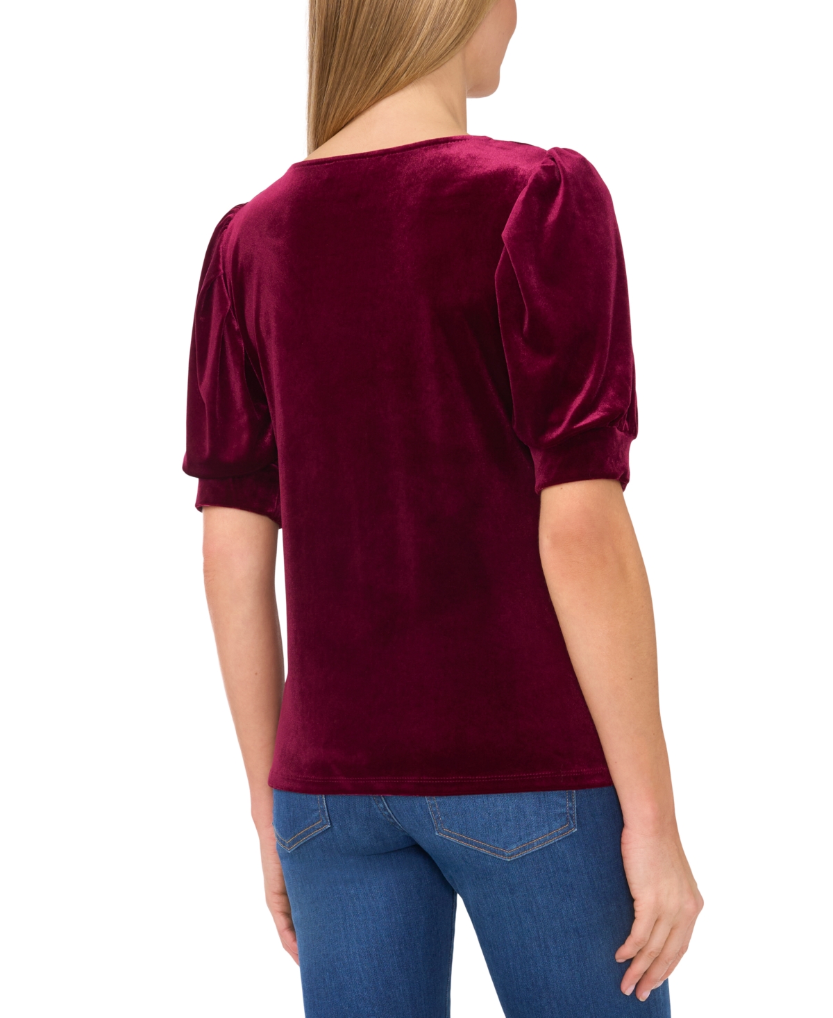 Cece Puff Shoulder Velvet Top In Majestic Wine