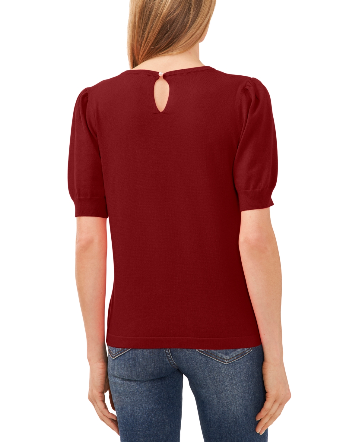 Cece Women's Crewneck Puff Sleeve Cotton Sweater In Claret Red