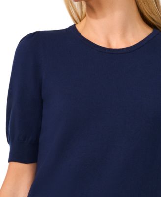 Women's Crewneck Puff Sleeve Cotton Sweater