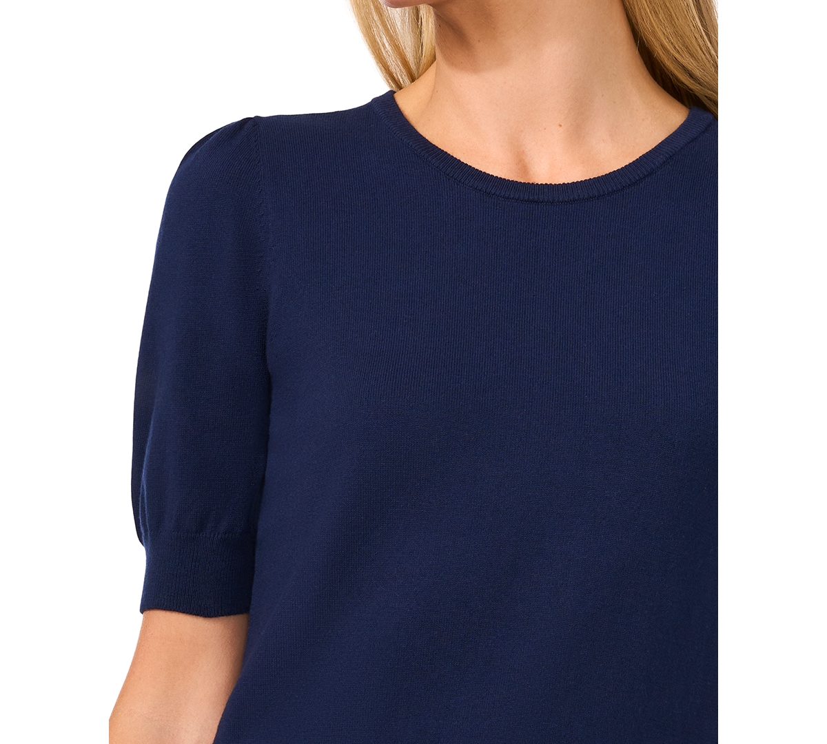 Cece Women's Crewneck Puff Sleeve Cotton Sweater In Classic Navy