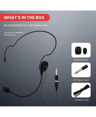 Cardioid Condenser Headset Microphone with Flexible Wired Boom for Belt Pack Mic Systems