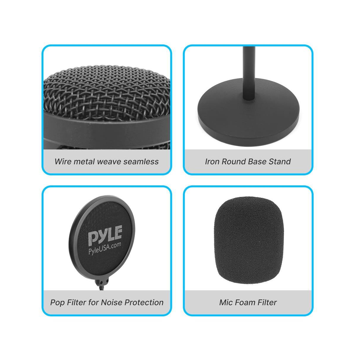 Pyle Usb Condenser Microphone Kit with Isolation Shield, Shock Mount, Pop Filter, and Tripod Stand