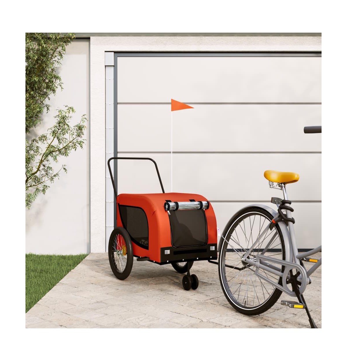 vidaXL Pet Bike Trailer Orange and Black Oxford Fabric and Iron - Orange and black