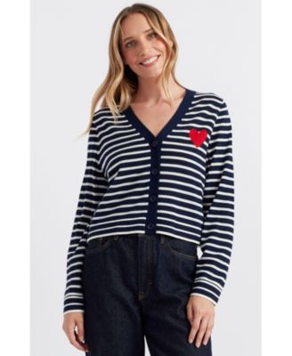 Women's Pure Merino Heart Breton Cardigan
