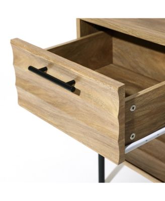 Mid-Century Modern Wave 2-Drawers End Table and Nightstand with Metal Legs