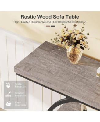 Industrial 4-Tier Console Table with Circle Base and Storage Shelves, 41.3-Inch Narrow Accent Sofa Table for Entryway or Living Room