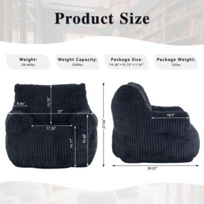 Soft Corduroy Bean Bag Chair with Memory Foam Filling for Living Room