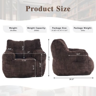 Soft Corduroy Bean Bag Chair with Memory Foam Filling for Living Room