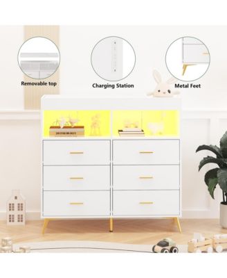 Dresser for Bedroom with Drawers, Baby Changing Table Dresser with Changing Pad, 2 Open Storage Shelves