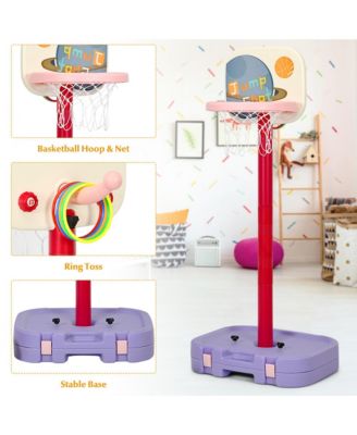 Portable 2 in 1 Kids Basketball Hoop Stand w/ Ring Toss & Storage Box