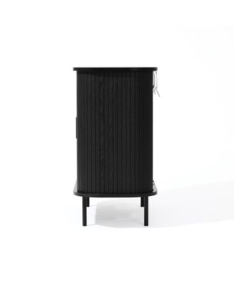 Mid-Century Modern 2-Door Accent Wood  Cabinet with Slatted Sliding Doors