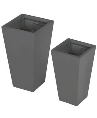 Set of 2 Modern Lightweight Outdoor Patio Flower Pot Tall Planter Box