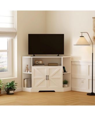Corner Tv Stand for Tvs Up to 55 Inch with Power Outlet, Modern Farmhouse Entertainment Center
