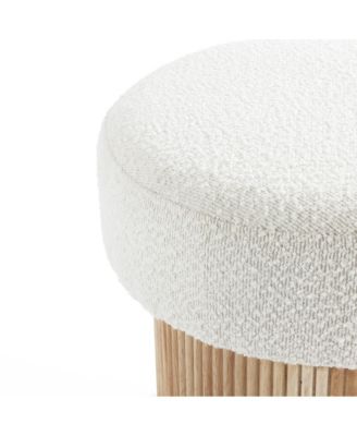 Modern Upholstered Ivory Footstool with Storage and Wood Fluted Base