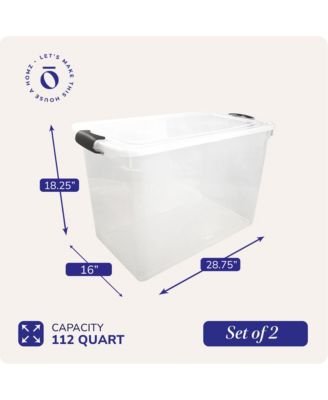 112 Quart Latching Plastic Storage Container, Extra Large, Clear (2 Pack