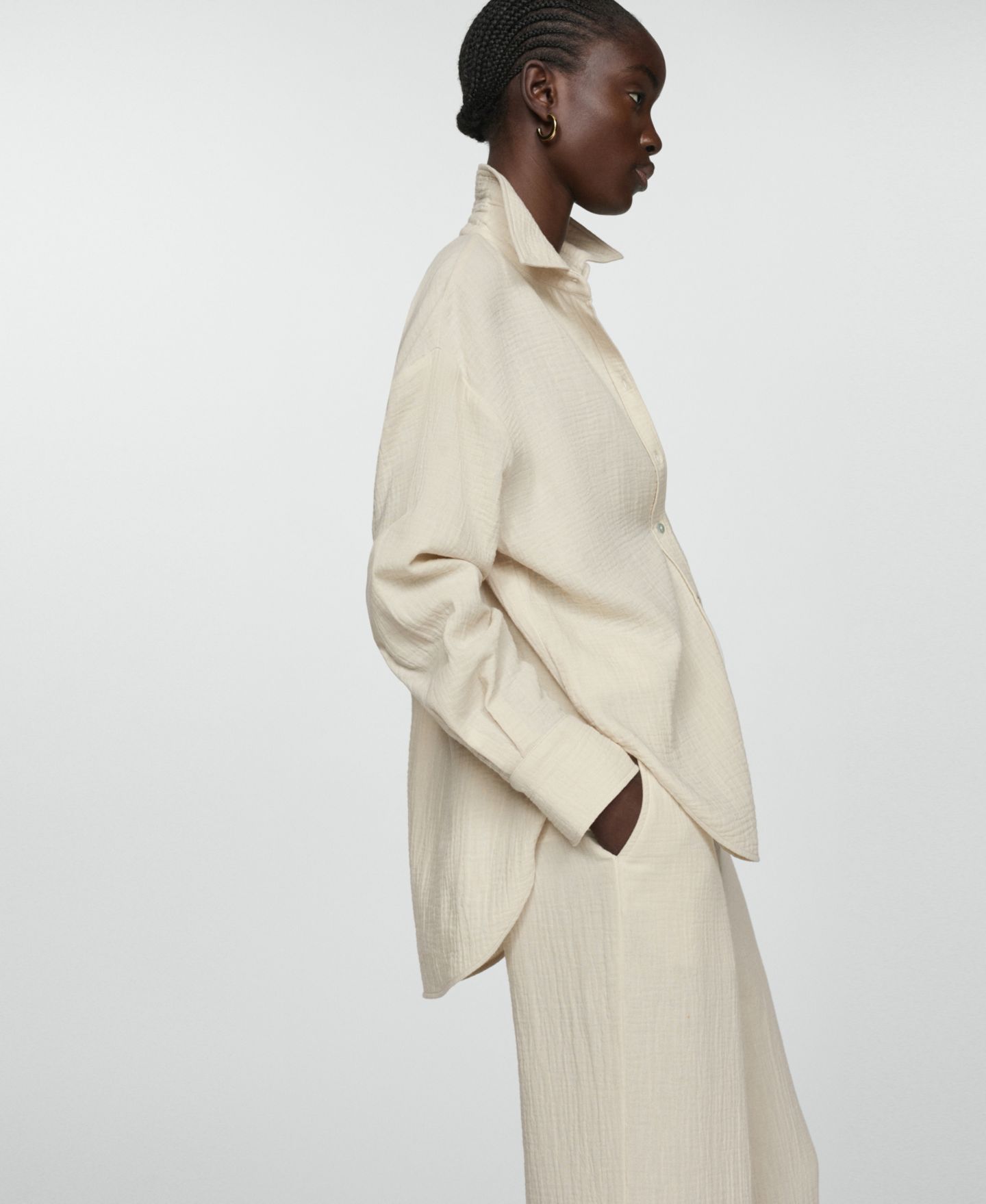 Женская рубашка Mango Chest Pocket Cotton, цвет: Экрю — фото 6