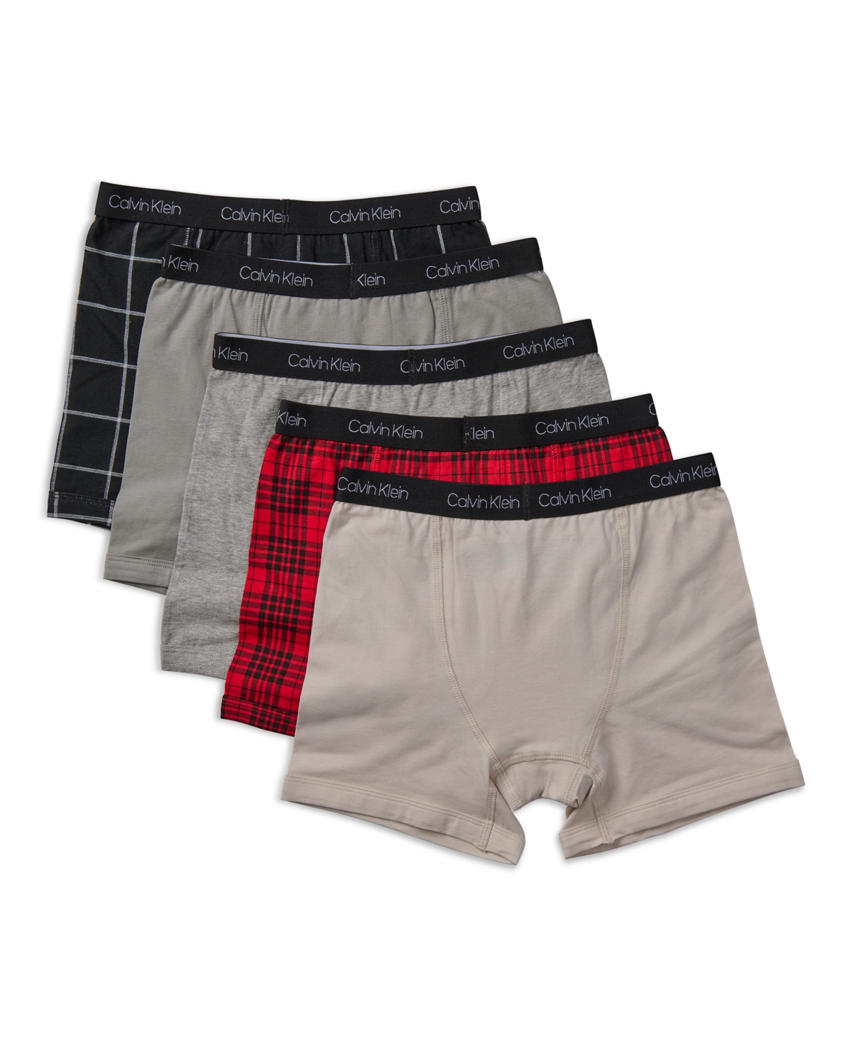 Calvin Klein Big Boys Stretch Boxer Brief, Pack Of 5 In Plaid