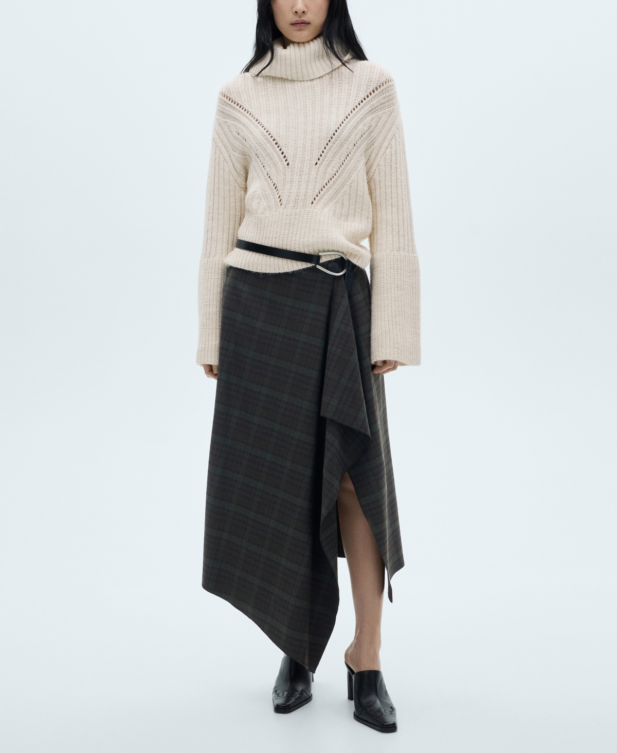 Mango Turtleneck Sweater With Unstitched Detail Ecru In Ecru