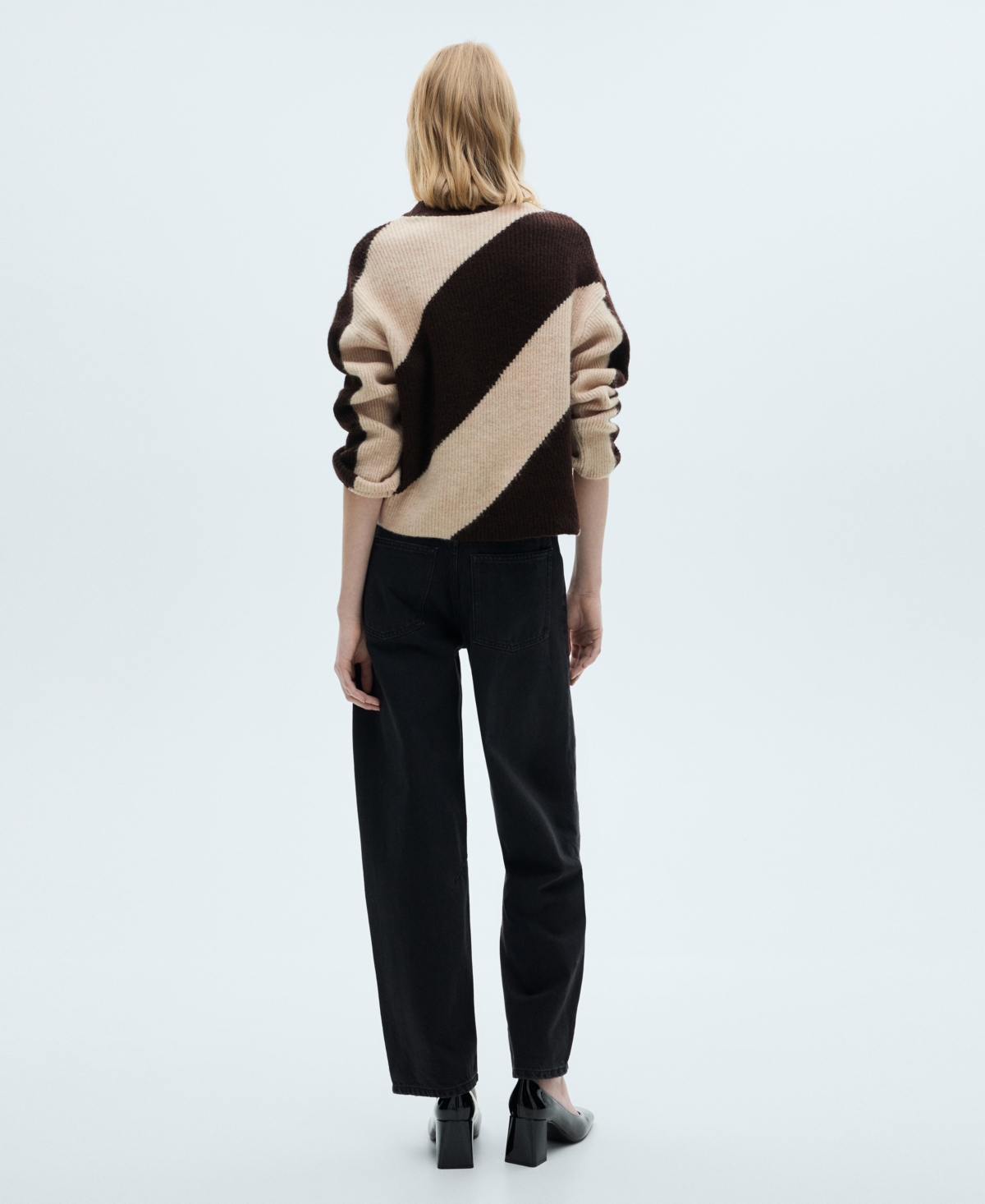 Mango Women's Striped Knit Sweater In Medium Brown