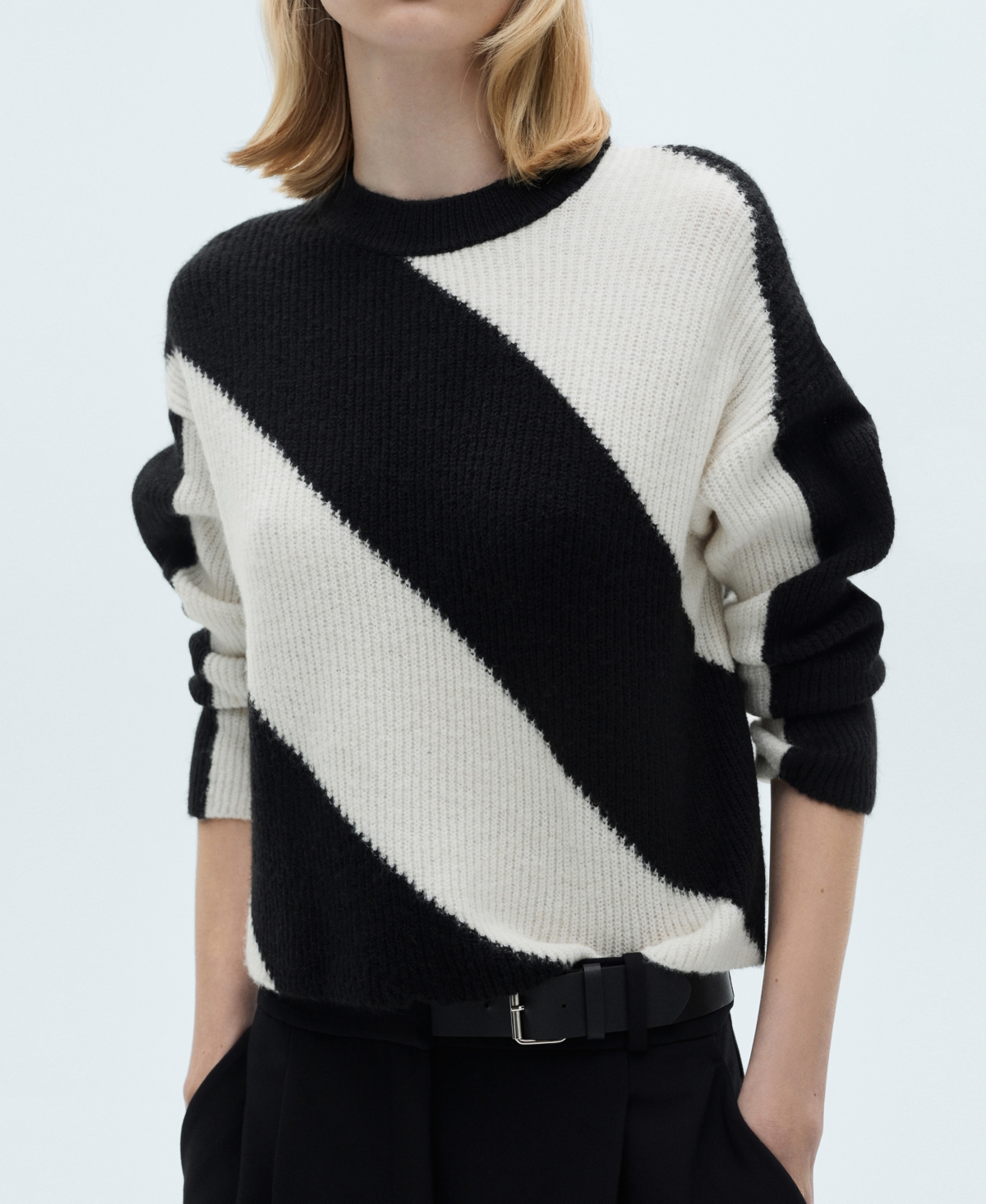 Mango Women's Striped Knit Sweater In Black