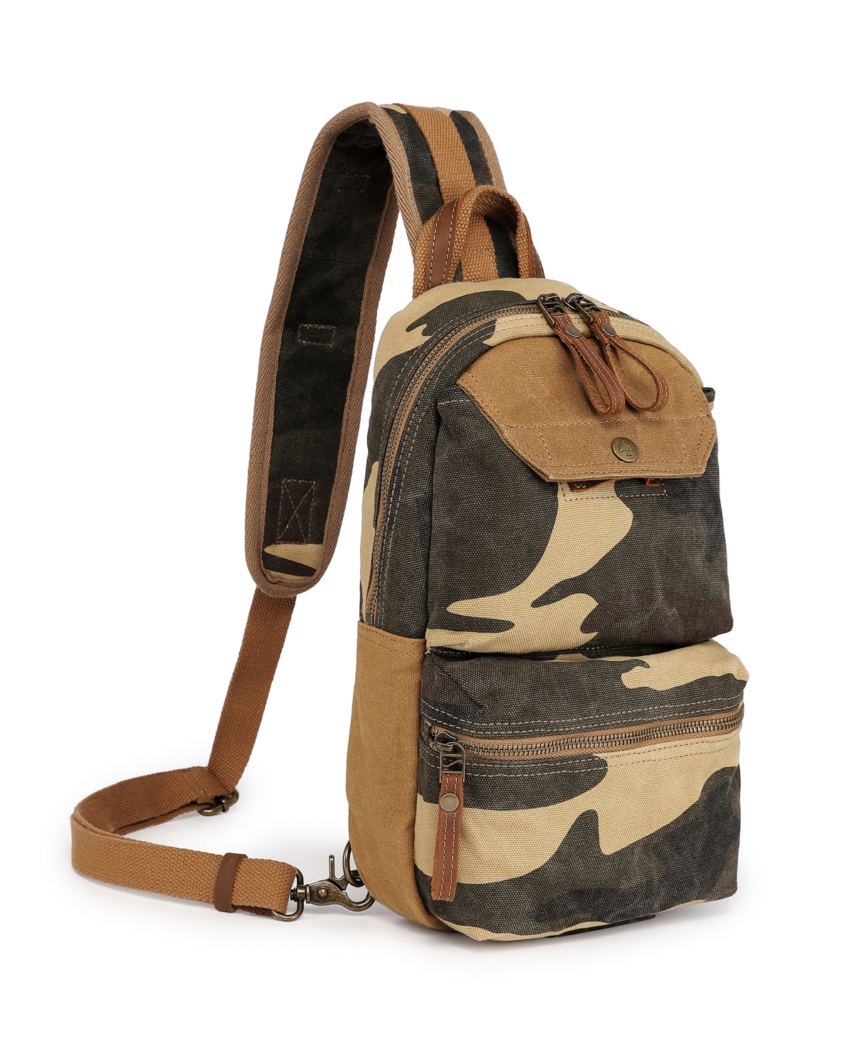 Tsd Brand Mountain Leaf Top Handle Sling Bag In Khaki Camo