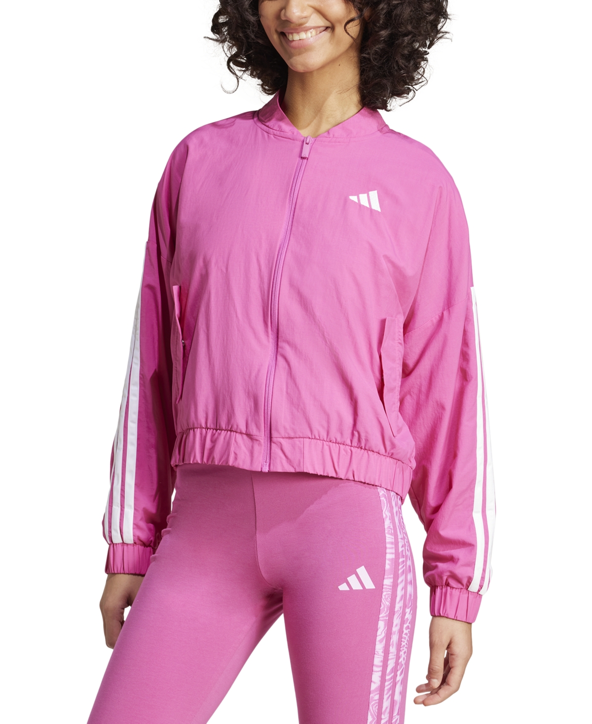 Adidas Originals Women's Essentials 3-stripes Lifestyle Bomber Jacket In Semi Lucid Fuchsia
