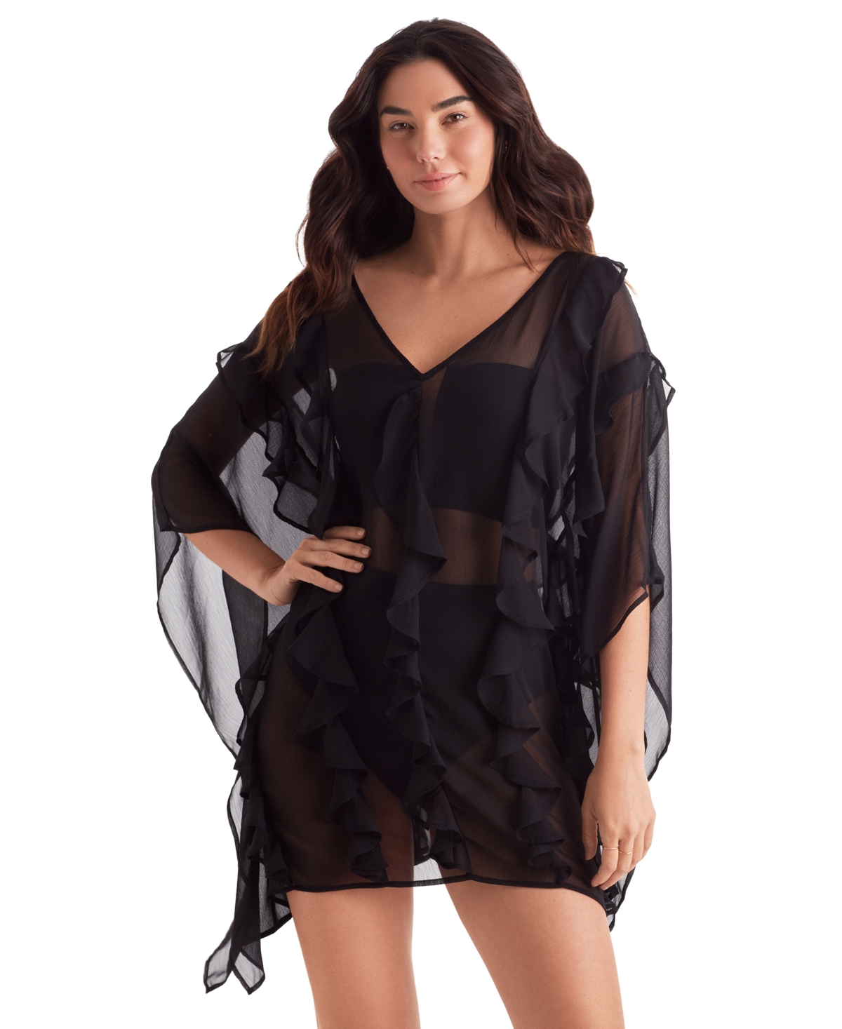Women's Breeze Ruffle-Trim Poncho Cover-Up - Punch