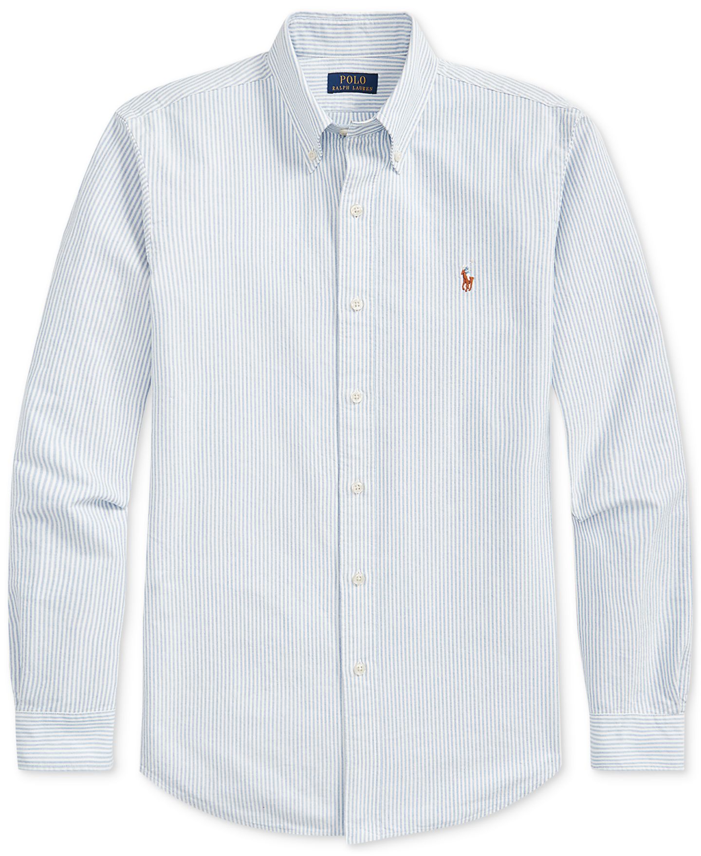 Мужская рубашка Polo Ralph Lauren Custom Fit Oxford, цвет: Blu / Белый — фото 4