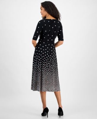 Women's Petite Graduated Dot-Print 3/4-Sleeve Dress