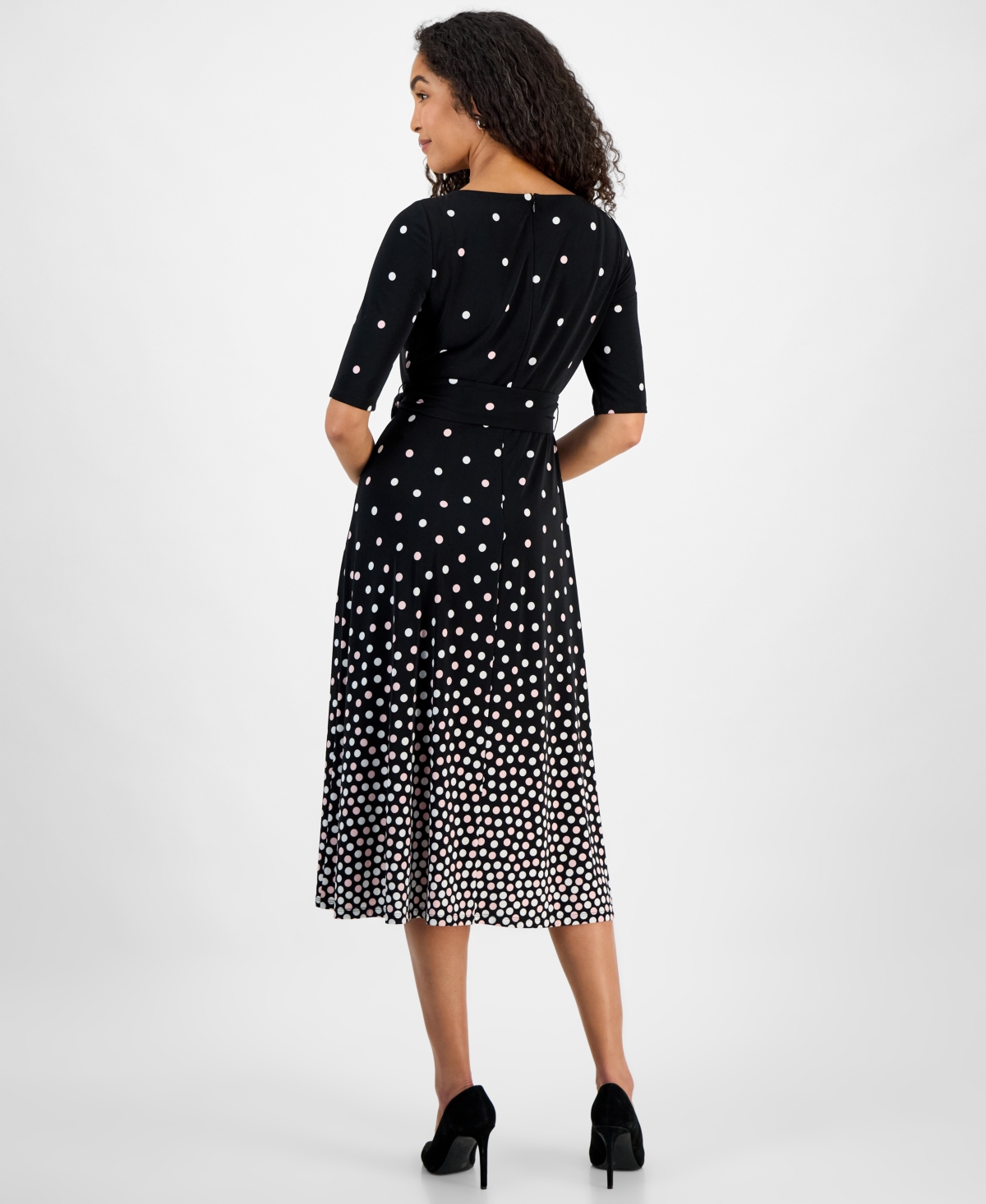 Kasper Women's Graduated Dot-print 3/4-sleeve Dress In Black Multi