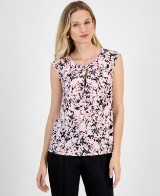 Kasper - Women's Printed Sleeveless Keyhole-Neck Blouse