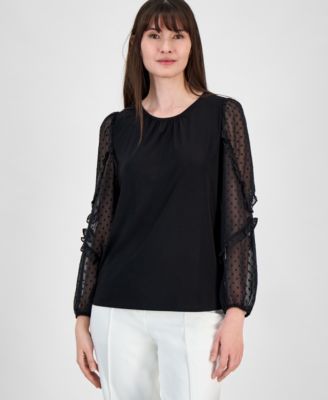 Kasper - Women's Sheer-Sleeve Blouse
