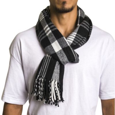 Men's Scarf Soft Knit Winter Scarves Plaid Striped or Solid Neck Covering Long Warm Stylish