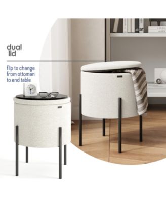  Round Ottoman  Boucle Fabric  Hidden Storage Foot Stool/Vanity Stool for Living Room & Bedroom Decor