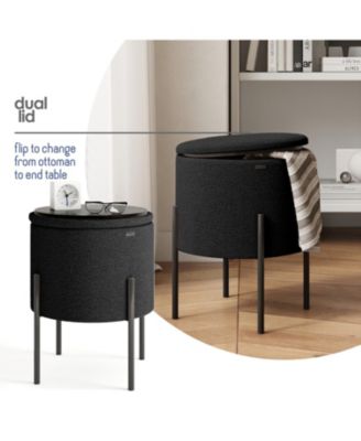  Round Ottoman  Boucle Fabric  Hidden Storage Foot Stool/Vanity Stool for Living Room & Bedroom Decor