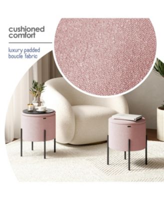  Round Ottoman  Boucle Fabric  Hidden Storage Foot Stool/Vanity Stool for Living Room & Bedroom Decor