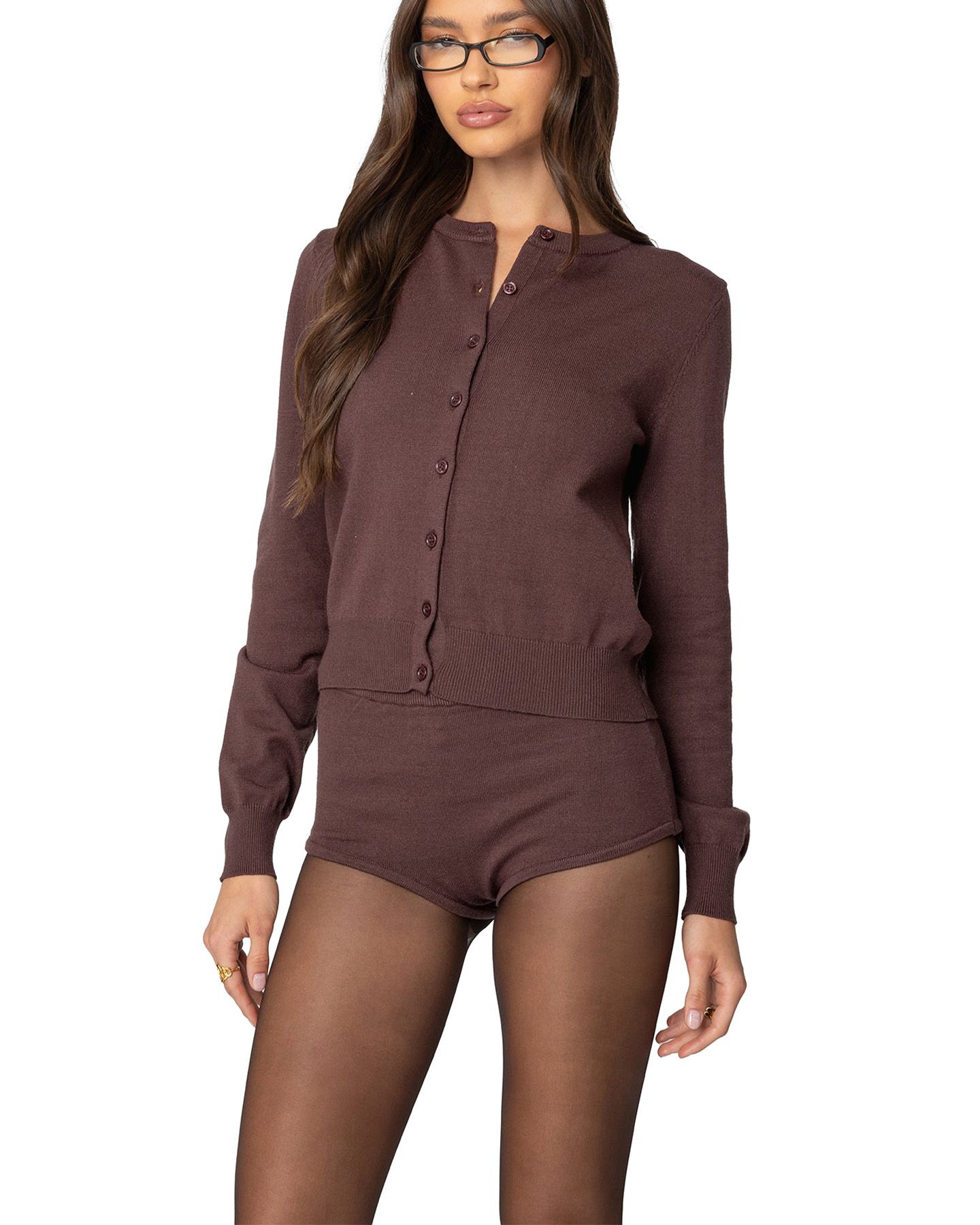 Женский кардиган Edikted Ashlin Button Up Knit, цвет: Коричневый — фото 2
