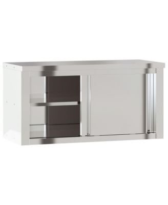 Kitchen Wall Cabinet with Sliding Doors Stainless Steel