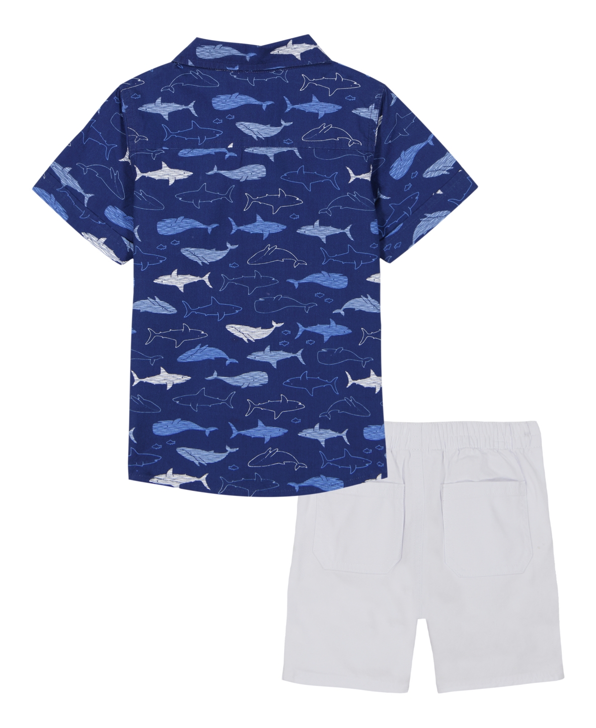 Kids Headquarters Toddler And Little Boys Short Sleeve Fish Print Poplin Shirt And Twill Shorts, 2-piece Set In Egret Print
