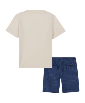 Toddler and Little Boys Short Sleeve Logo Tee and Printed Twill Shorts, 2-Piece Set