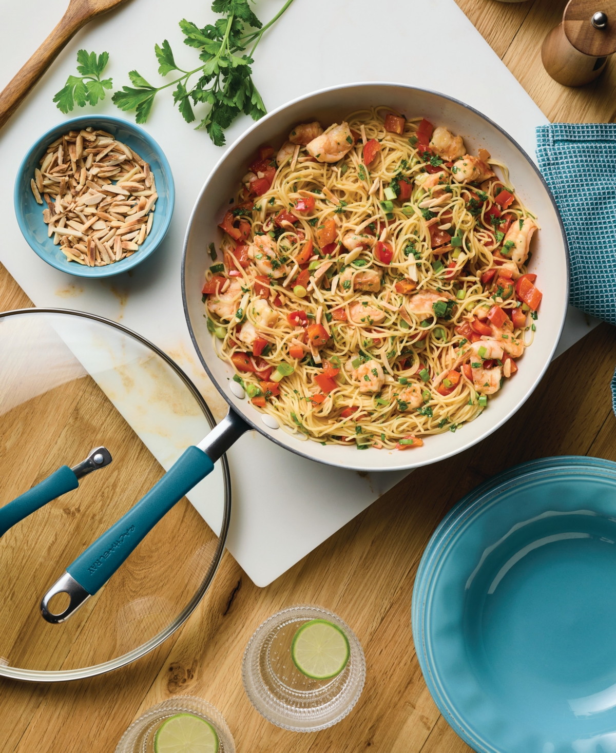 Rachael Ray Cucina Ceramic 11in Nonstick Stir Fry Pan With Lid In Marine Blue
