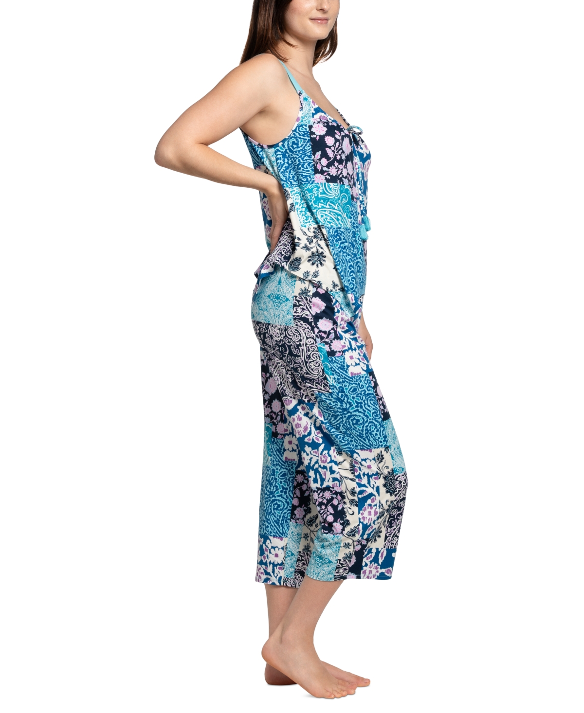 Linea Donatella Women's Maliah Knit Cropped Pants Pajama Set In Patchwork
