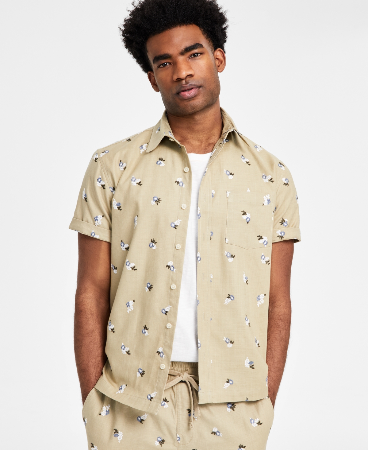 Men's Knox Regular-Fit Embroidered Floral Button-Down Shirt, Exclusively at Macy's - Twill